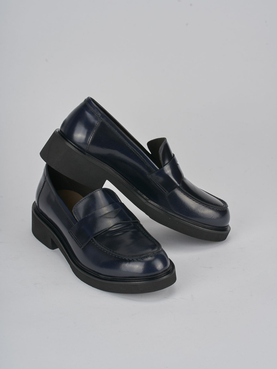 Loafers heel 3 cm blu leather