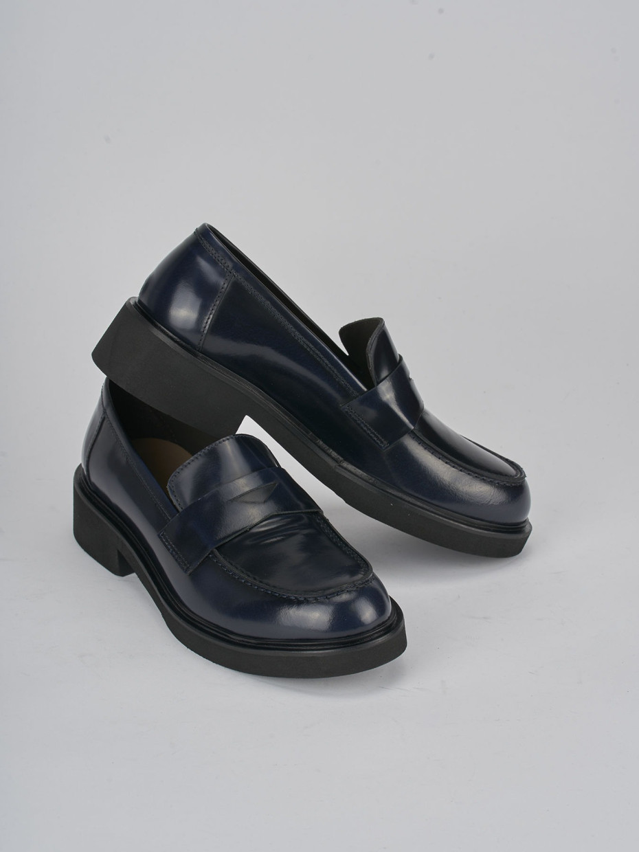 Mocassini tacco 3cm pelle blu