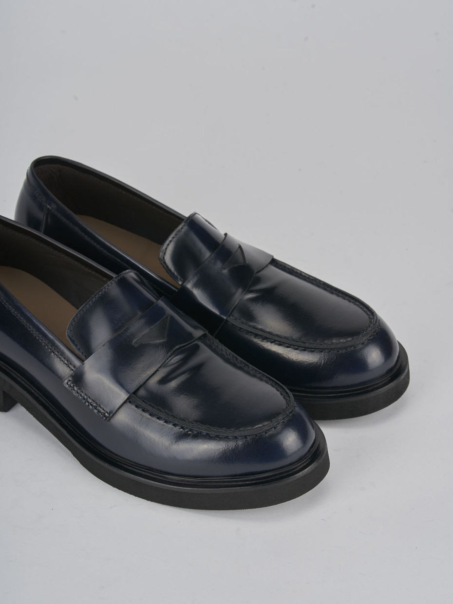Loafers heel 3 cm blu leather