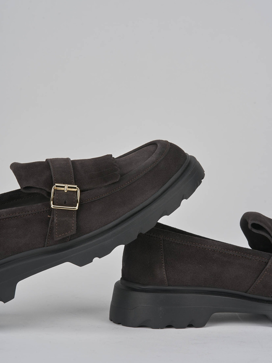 Loafers heel 3 cm dark brown suede