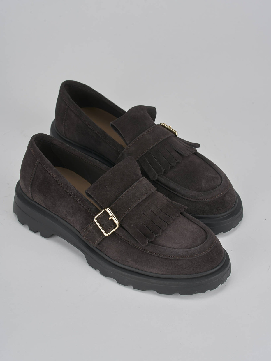 Loafers heel 3 cm dark brown suede