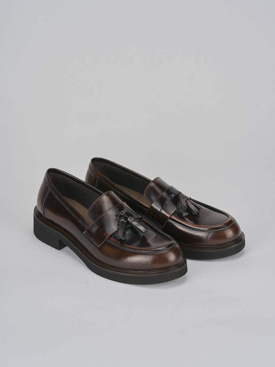 Loafers heel 3 cm brown leather