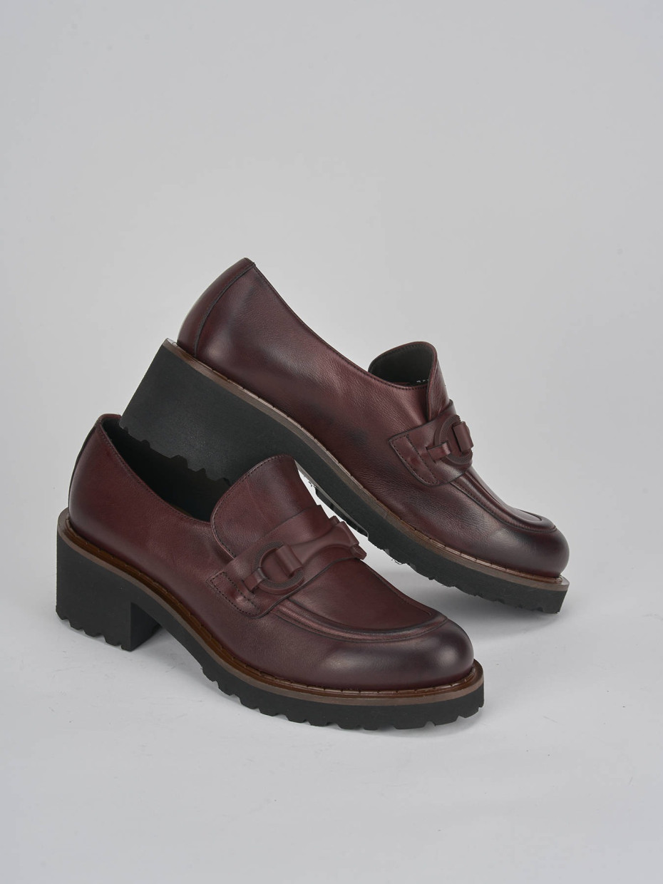 Loafers heel 5 cm bordeaux leather
