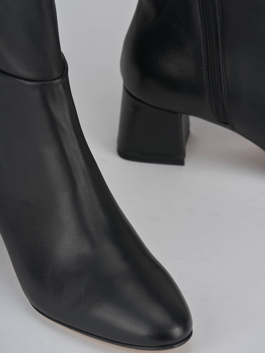 High heel boots heel 6 cm black leather