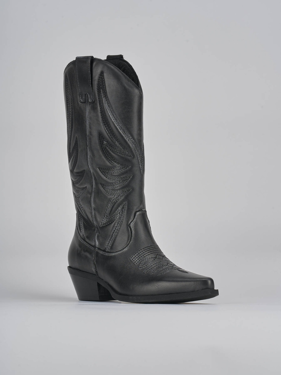 High heel boots heel 5 cm black leather