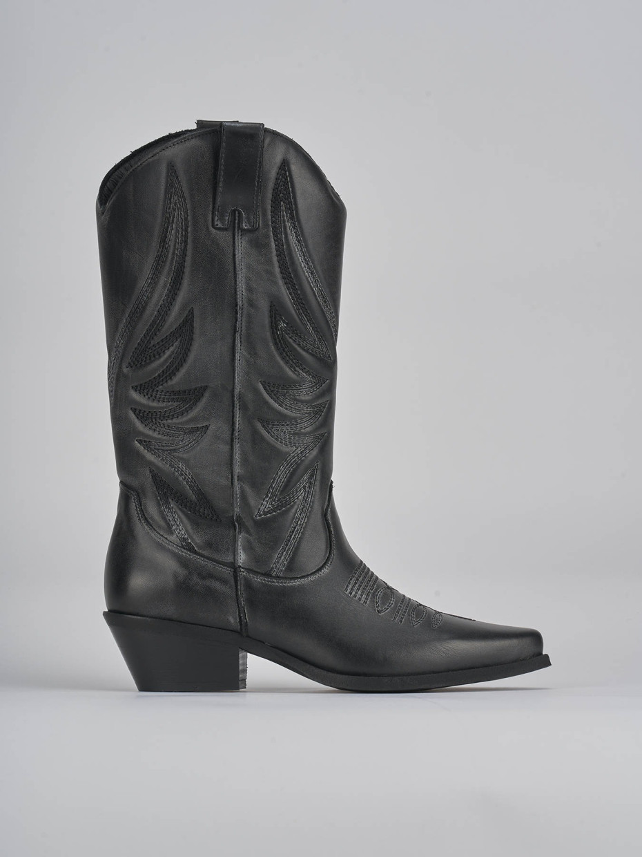 High heel boots heel 5 cm black leather