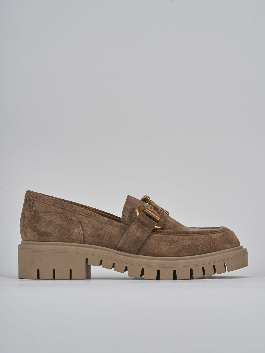 Mocassini tacco 2cm camoscio marrone