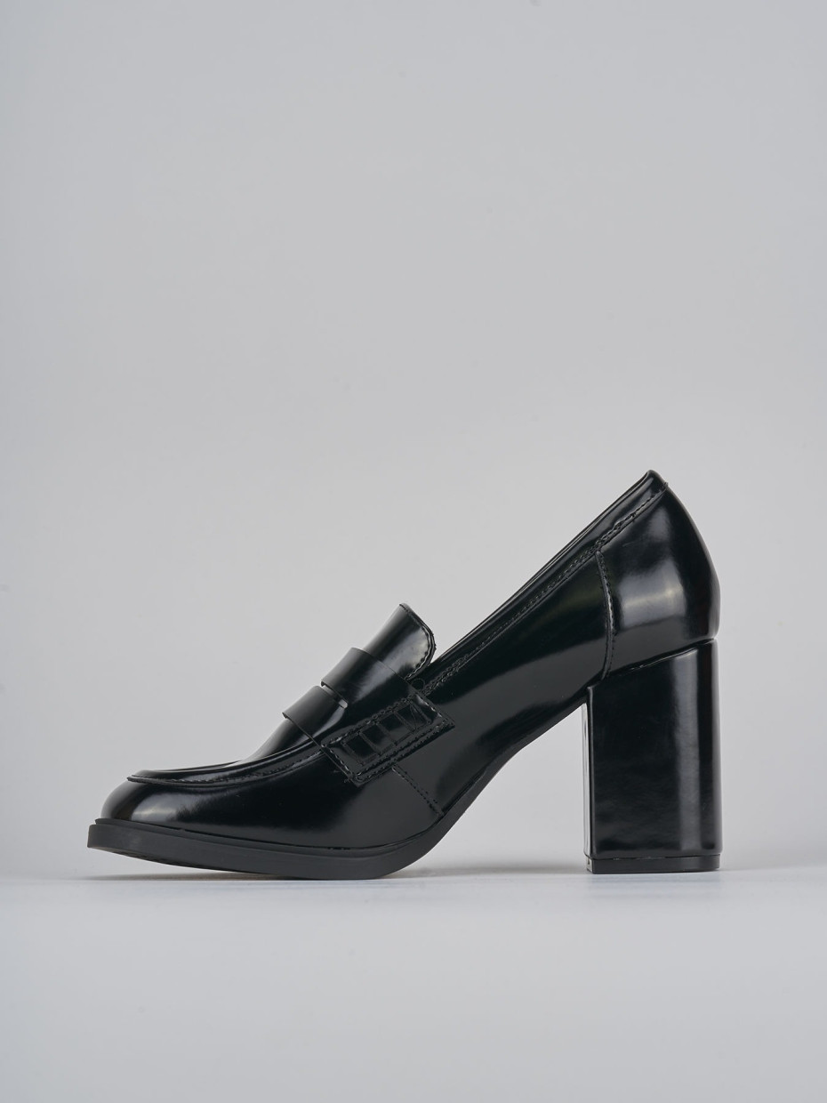 Loafers heel 7 cm black leather