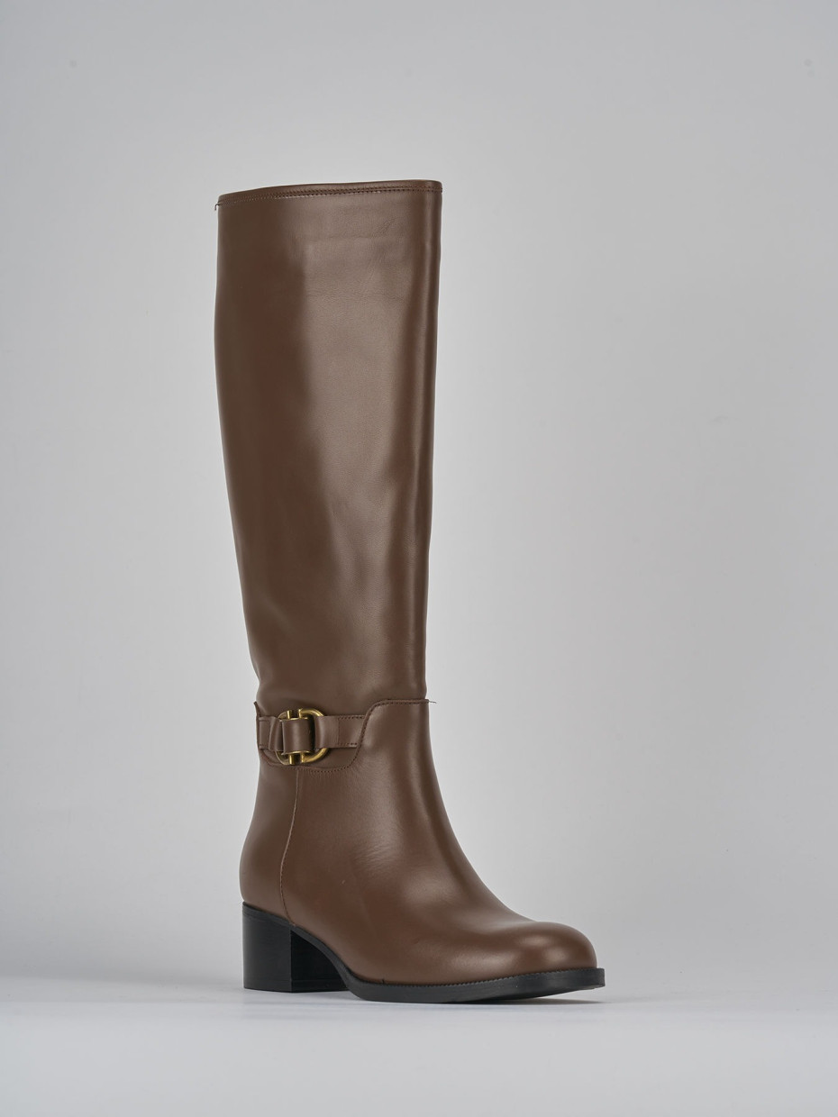 Stivali tacco 4cm pelle marrone