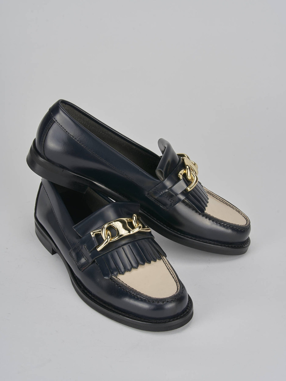 Loafers heel 1 cm blu leather