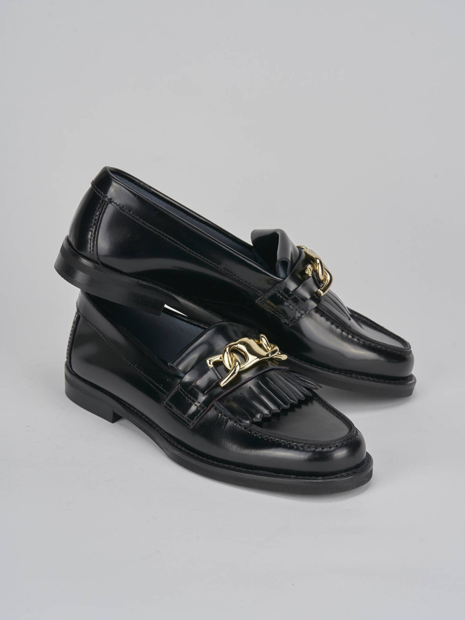 Loafers heel 1 cm black leather