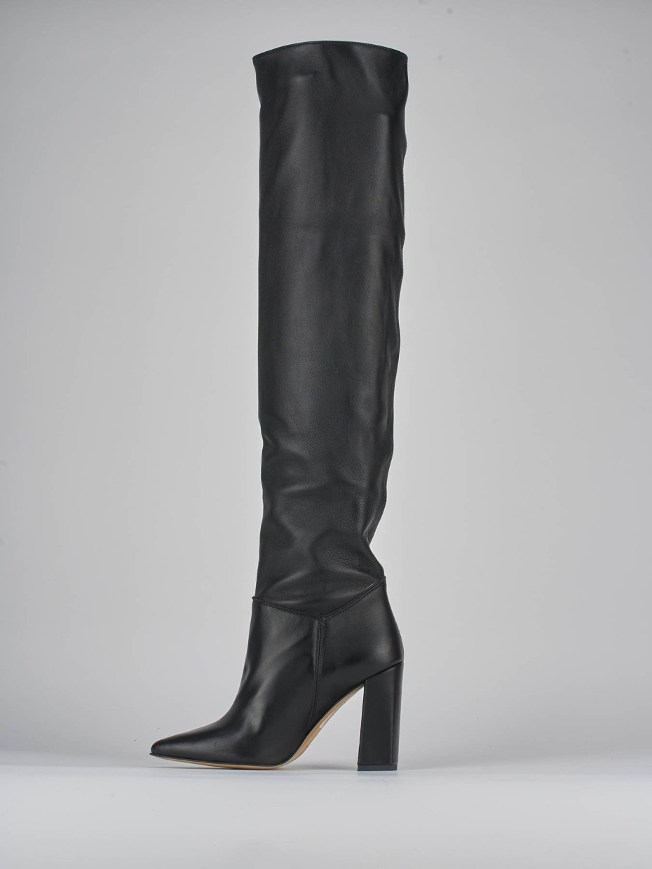 High heel boots heel 9 cm black leather