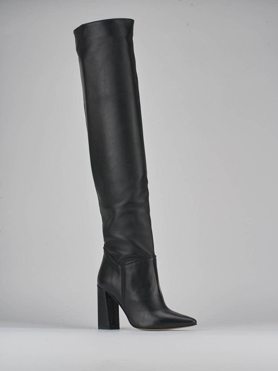 High heel boots heel 9 cm black leather