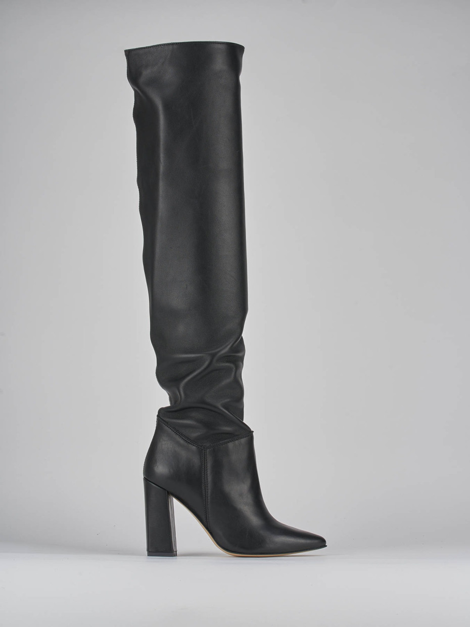 High heel boots heel 9 cm black leather