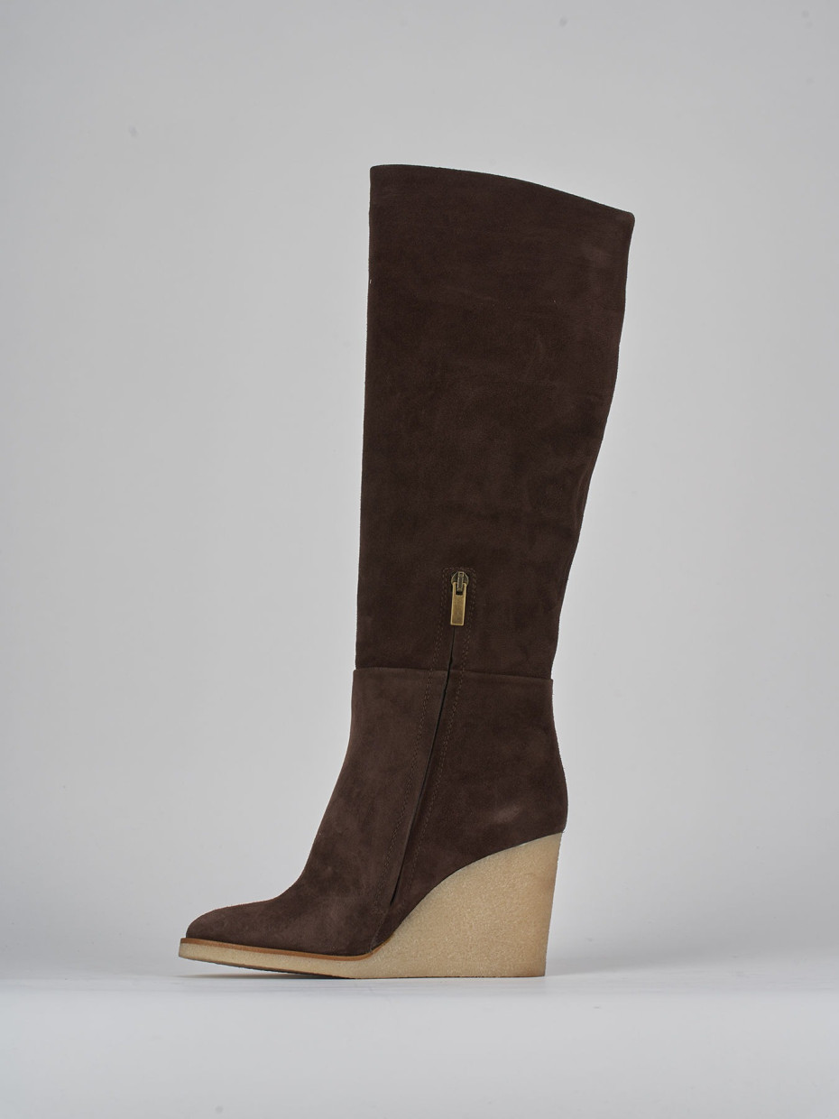 High heel boots heel 8 cm dark brown suede