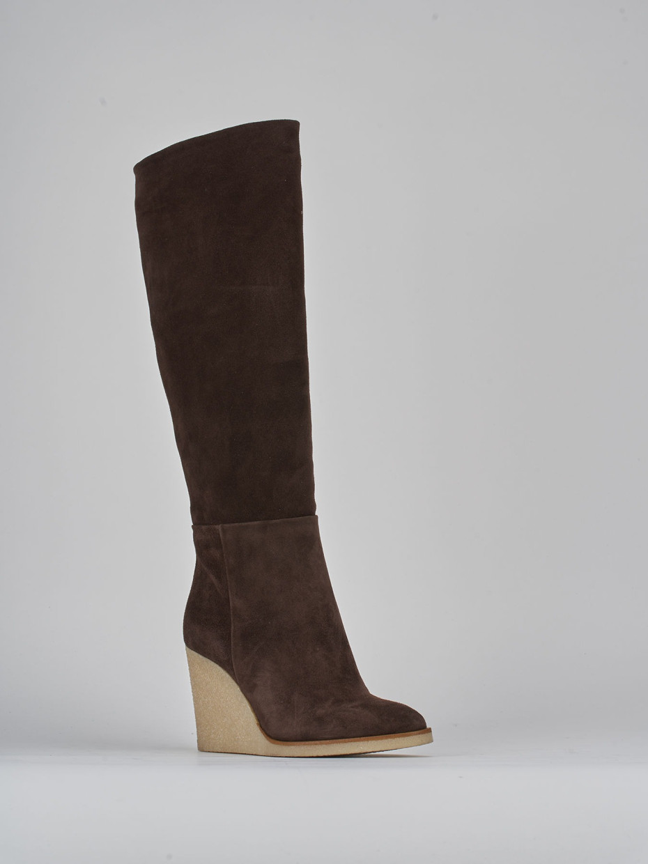 High heel boots heel 8 cm dark brown suede