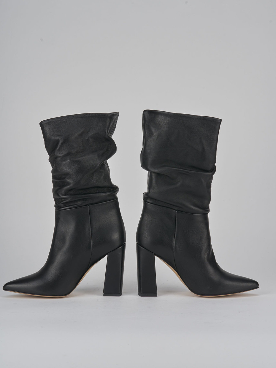 High heel ankle boots heel 9 cm black leather