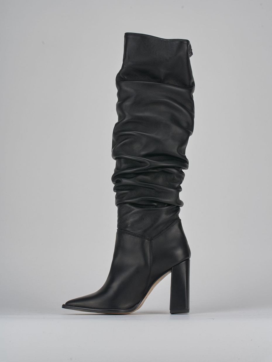 High heel boots heel 9 cm black leather