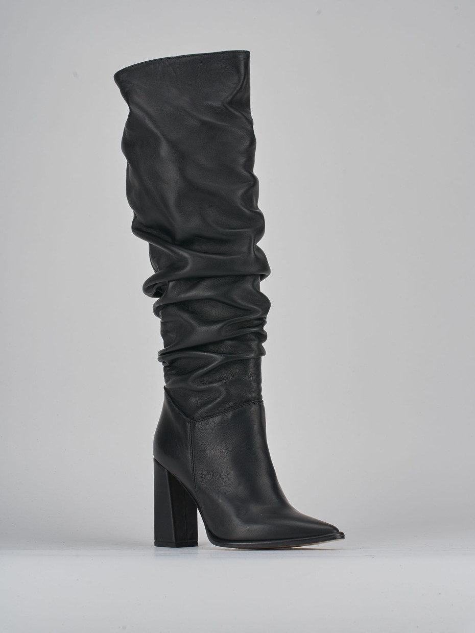 High heel boots heel 9 cm black leather