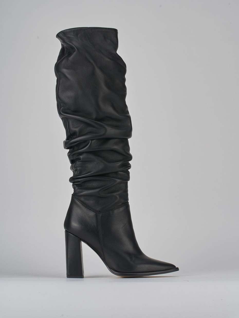 High heel boots heel 9 cm black leather