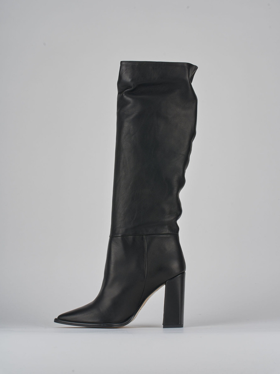 High heel boots heel 9 cm black leather