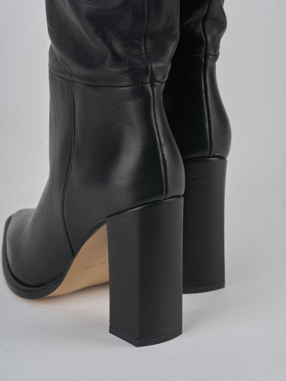 High heel boots heel 9 cm black leather