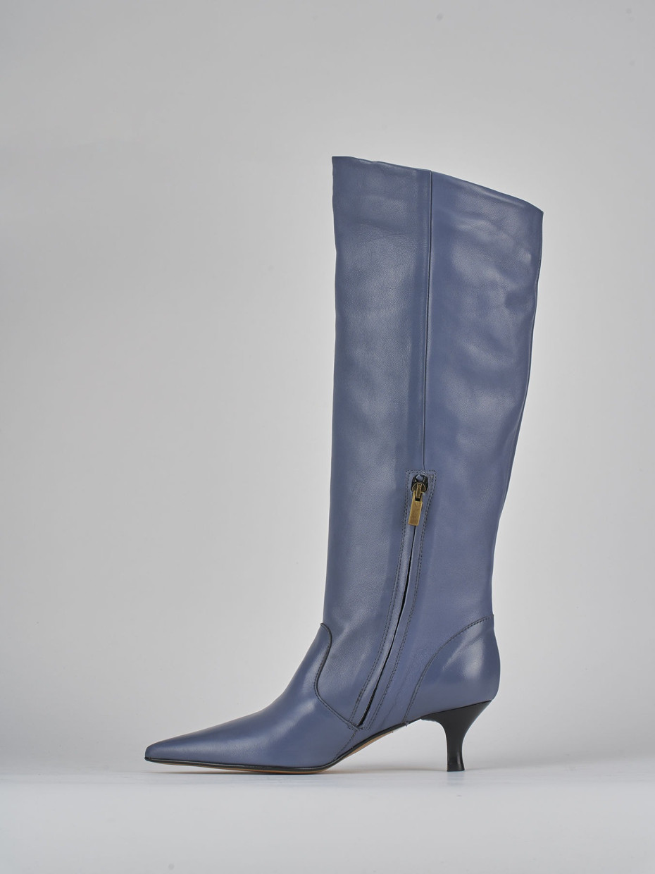 Stivali tacco 5cm pelle blu Barca Stores