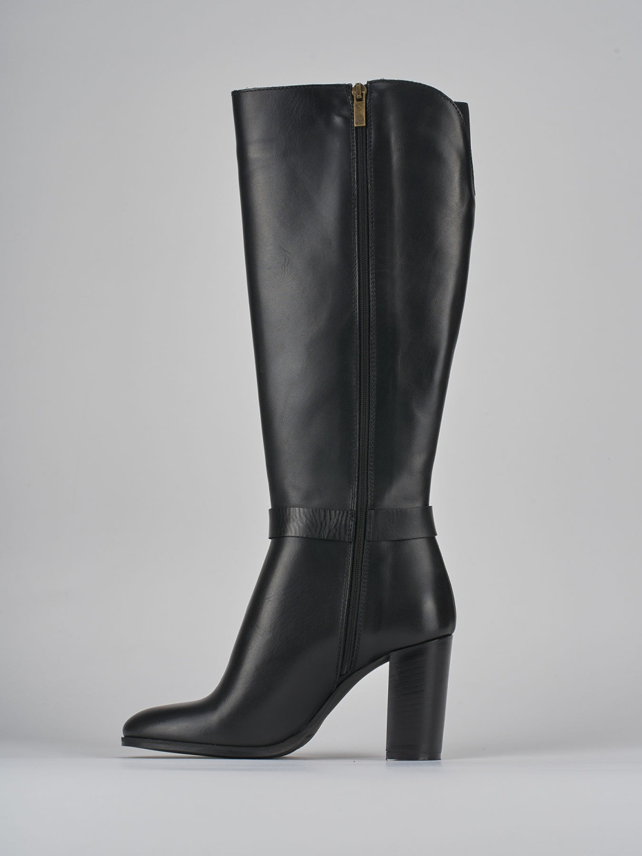 High heel boots heel 8 cm black leather