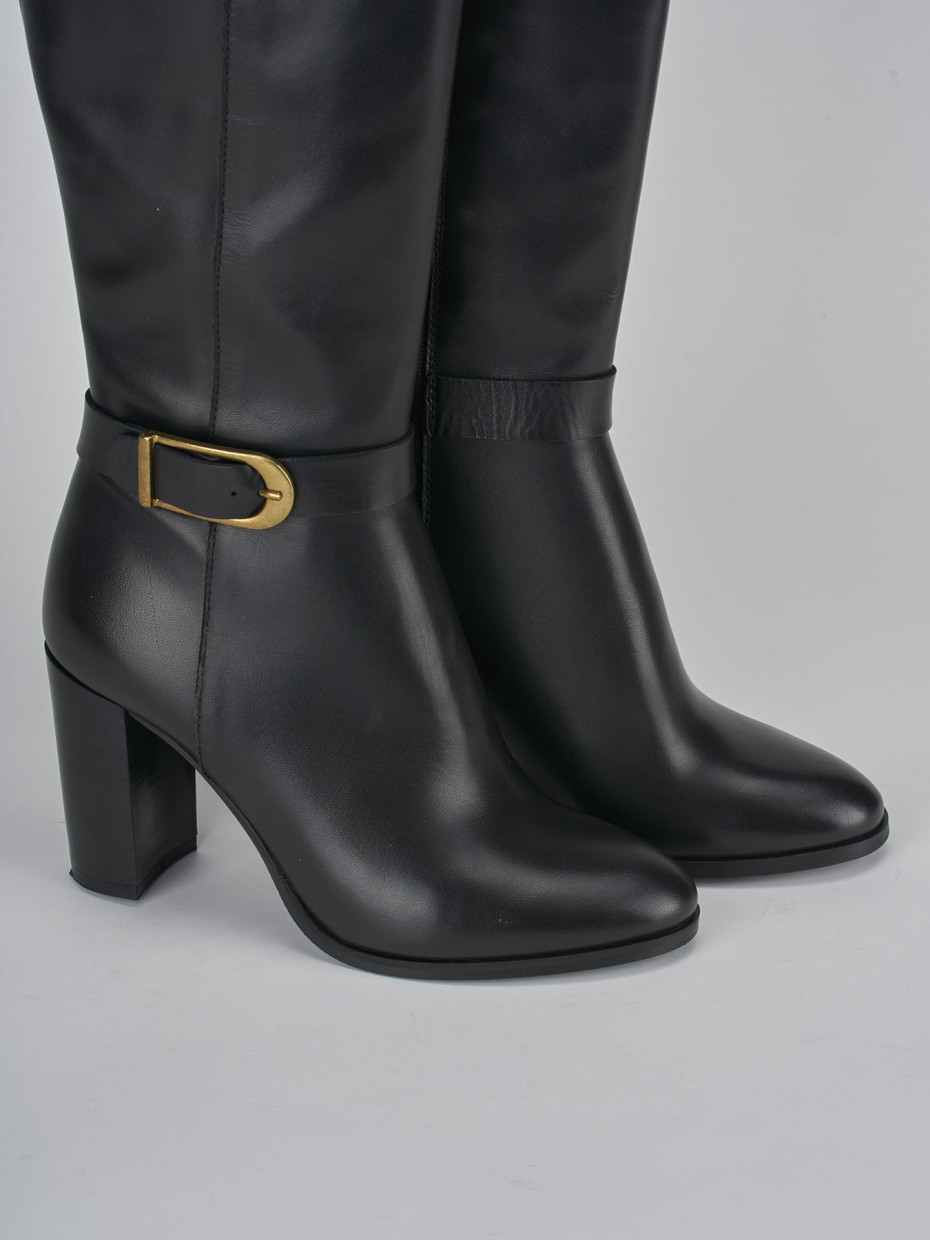 High heel boots heel 8 cm black leather