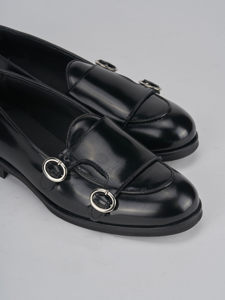 Loafers heel 1 cm black leather