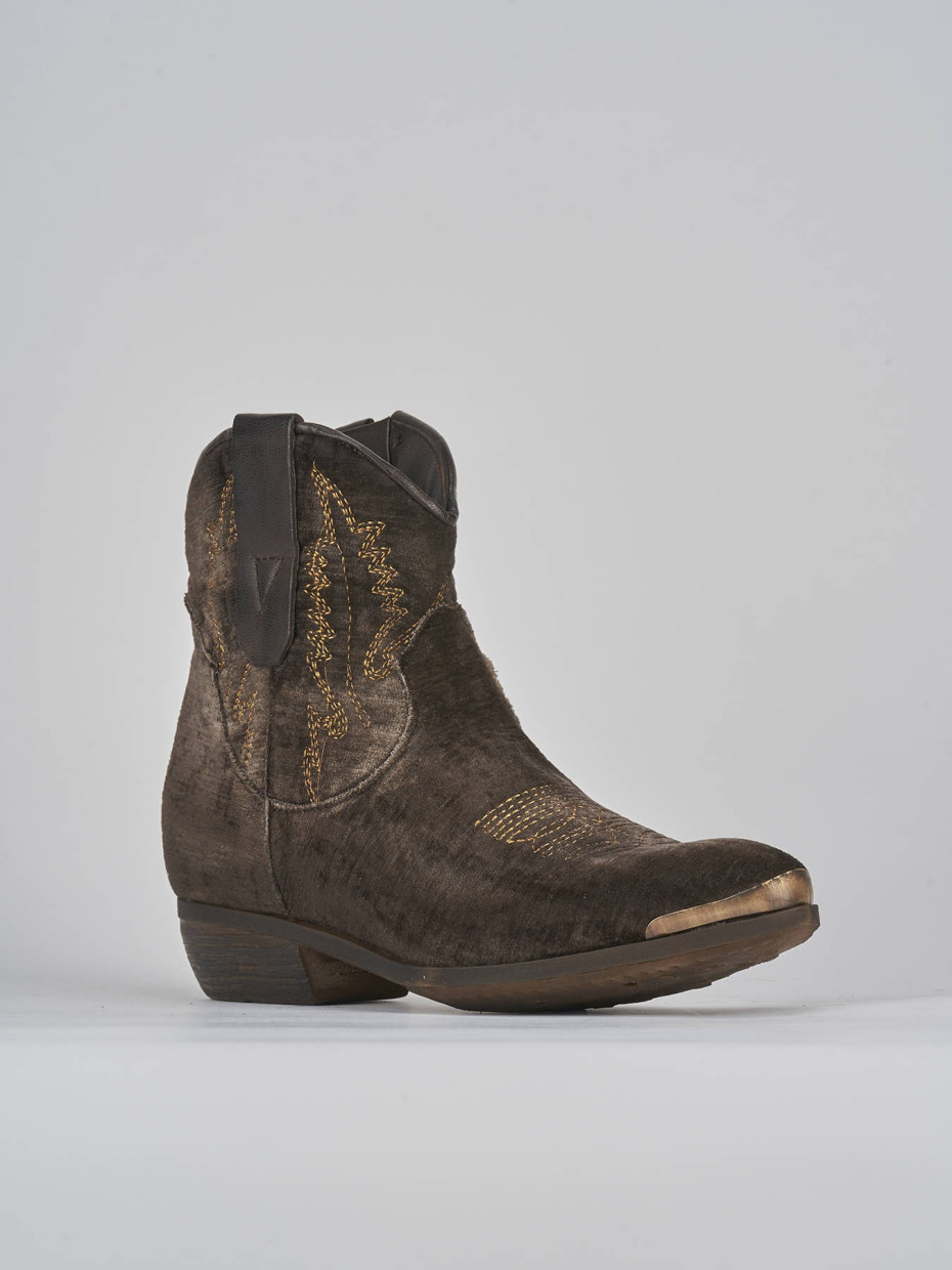 Low heel ankle boots heel 2 cm dark brown velvet