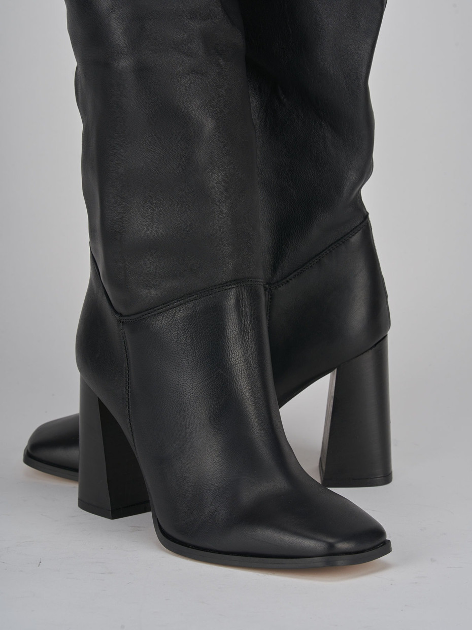 High heel boots heel 9 cm black leather