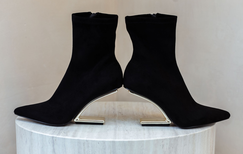 High heel ankle boots heel 7 cm black suede