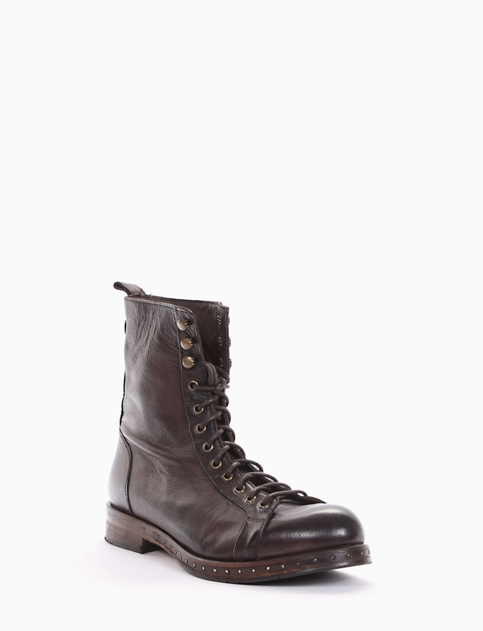 Combat boots heel 2 cm dark brown leather