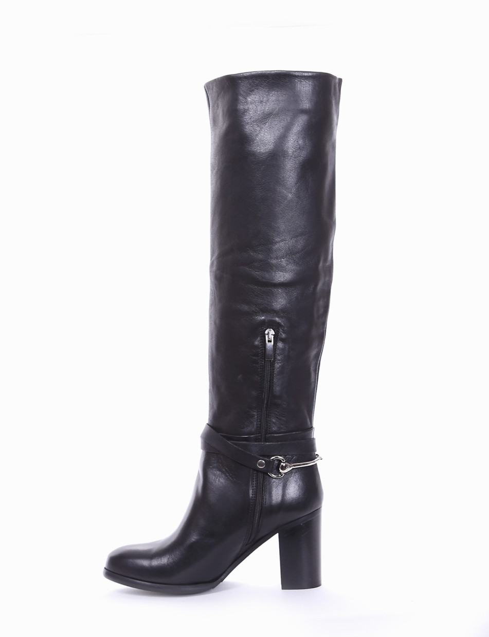 High heel boots heel 7 cm black leather