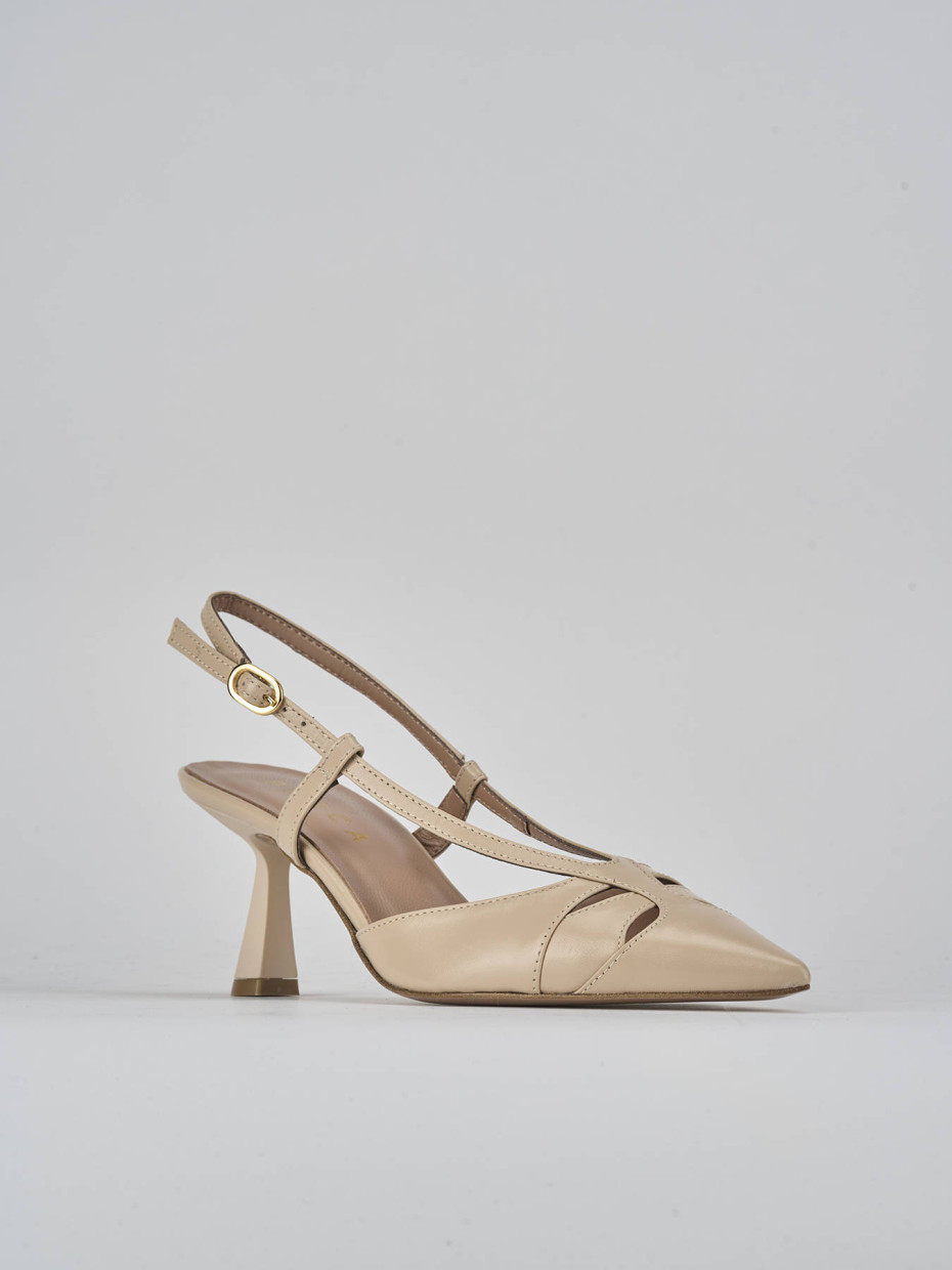 Décolleté e slingback tacco 7cm pelle beige