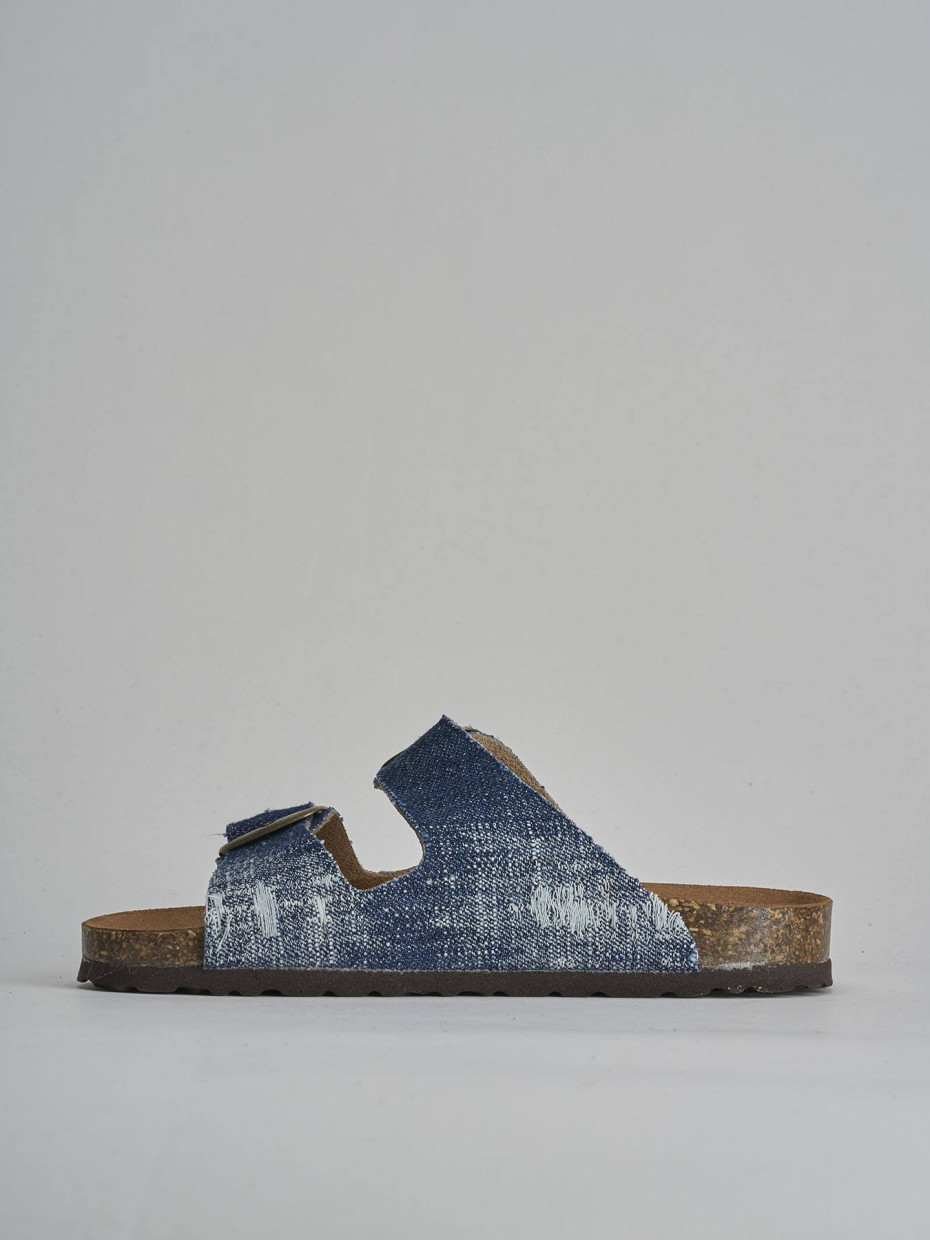 Ciabatta tacco 1 cm jeans tessuto