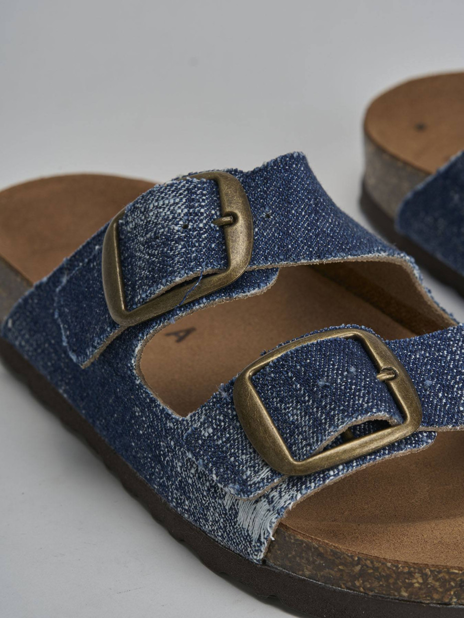 Ciabatta tacco 1 cm jeans tessuto