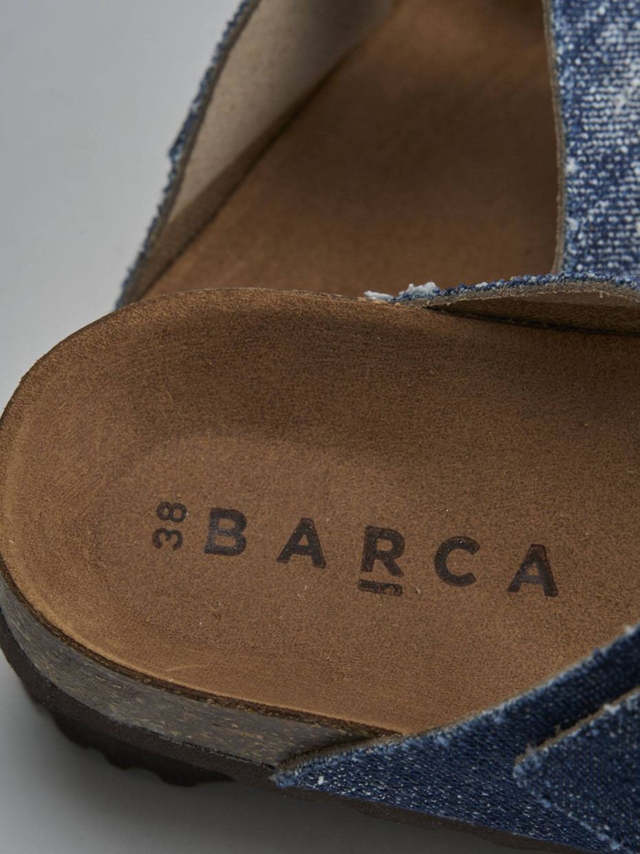 Ciabatta tacco 1 cm jeans tessuto