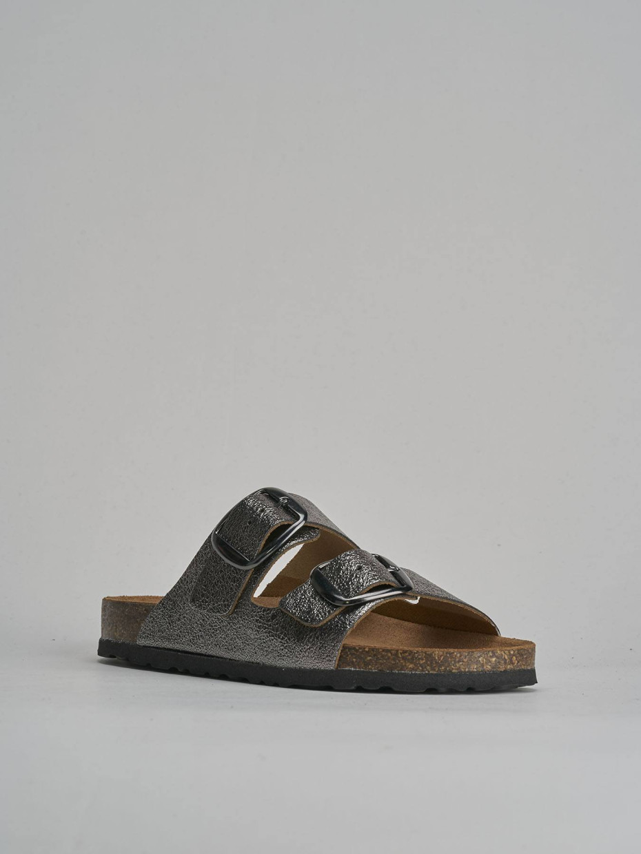 Ciabatta tacco 1 cm argento pelle