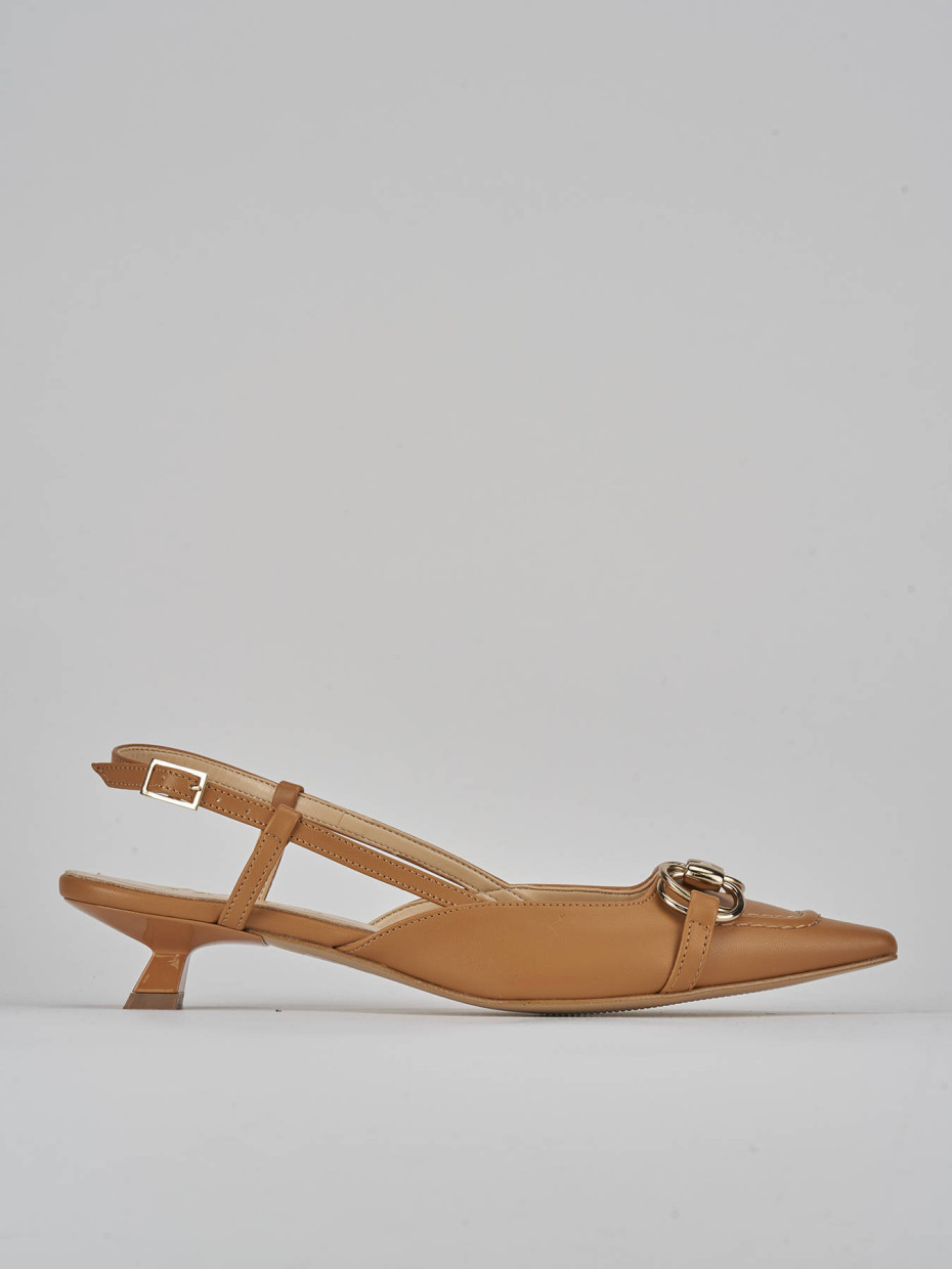 Décolleté e slingback tacco 3cm pelle marrone