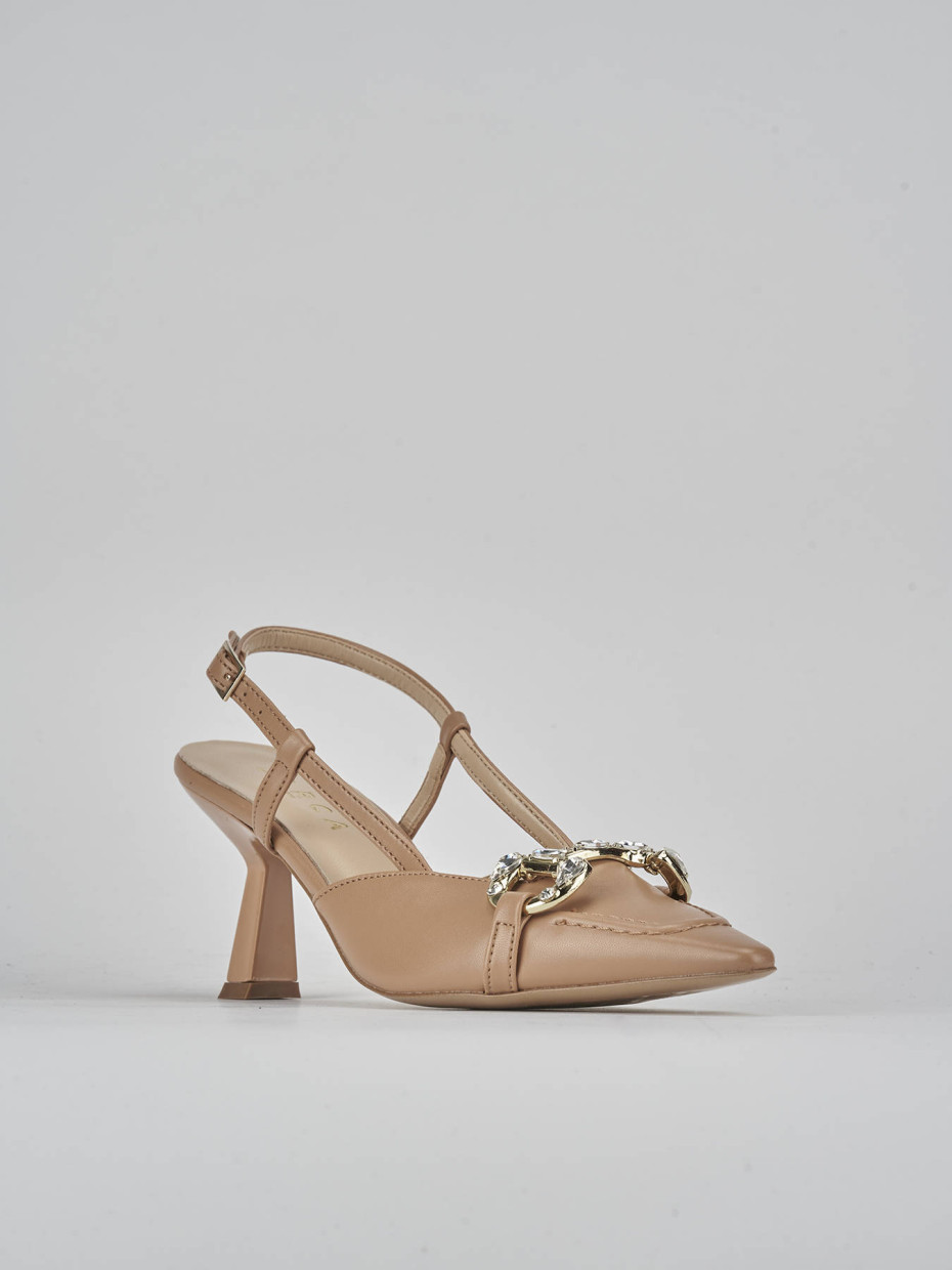 Décolleté e slingback tacco 7cm pelle beige