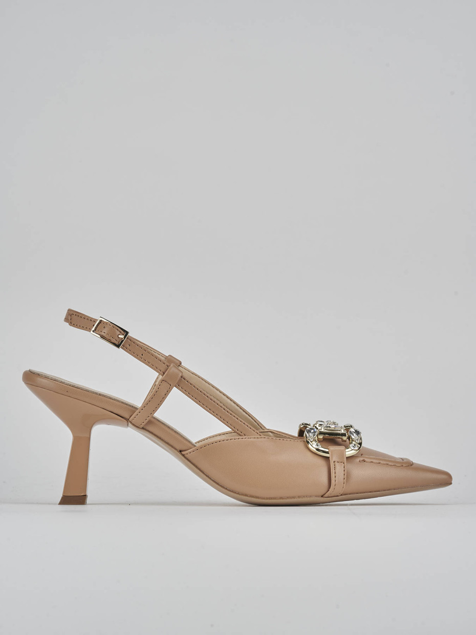 Décolleté e slingback tacco 7cm pelle beige