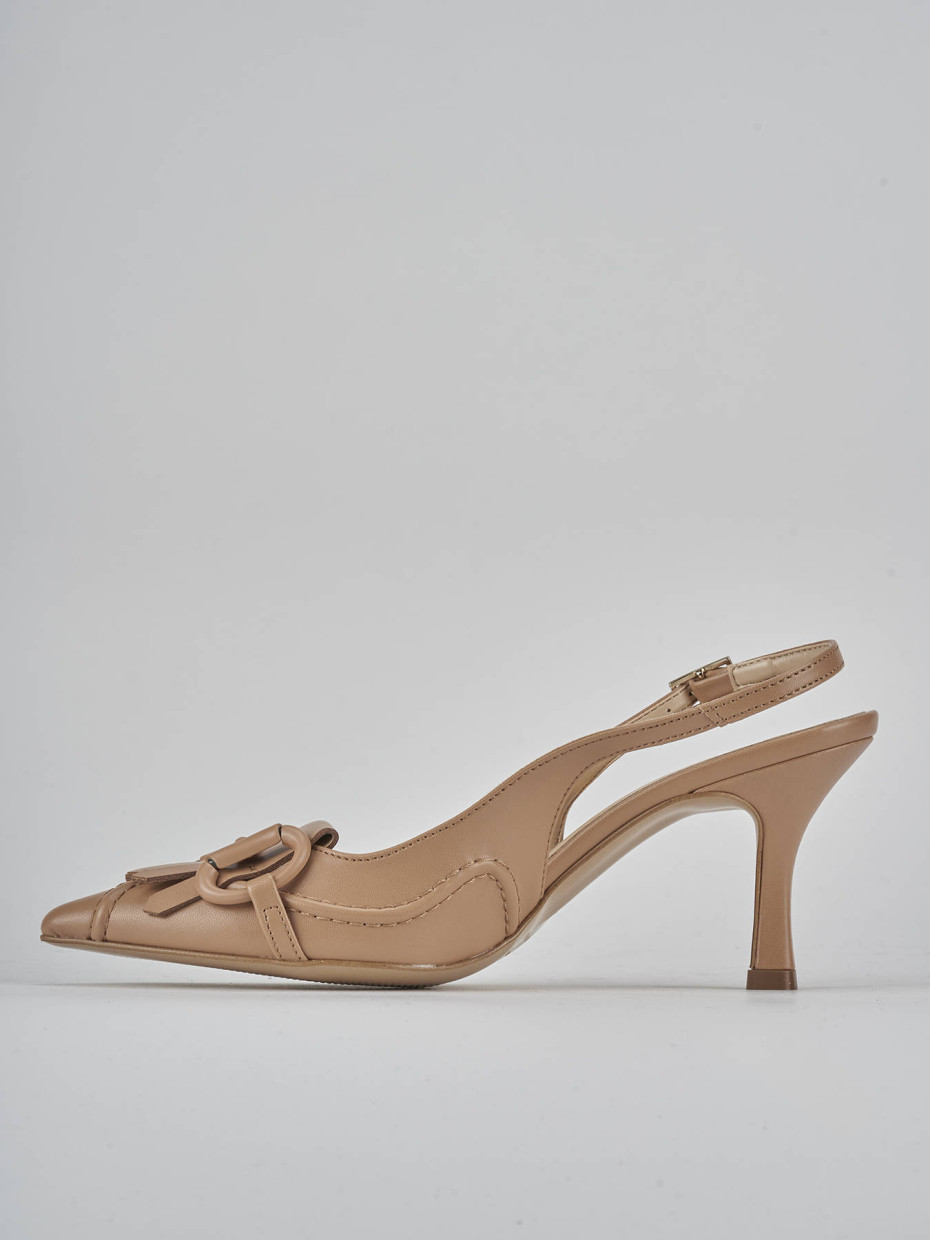 Décolleté e slingback tacco 7cm pelle beige