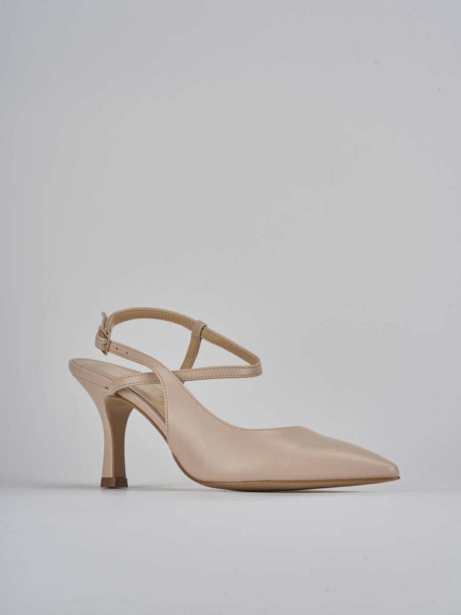 Décolleté e slingback tacco 7cm pelle beige