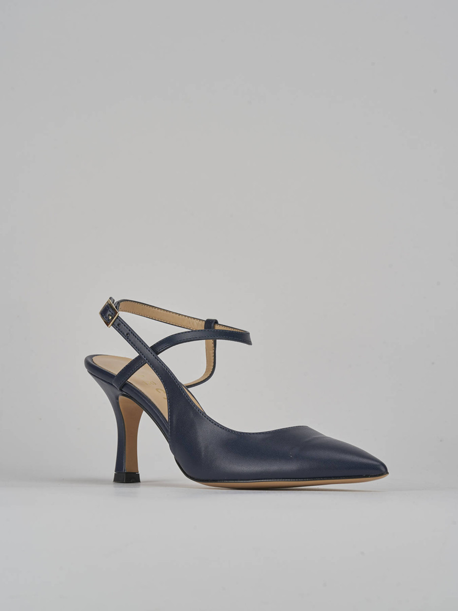 Décolleté e slingback tacco 7cm pelle blu