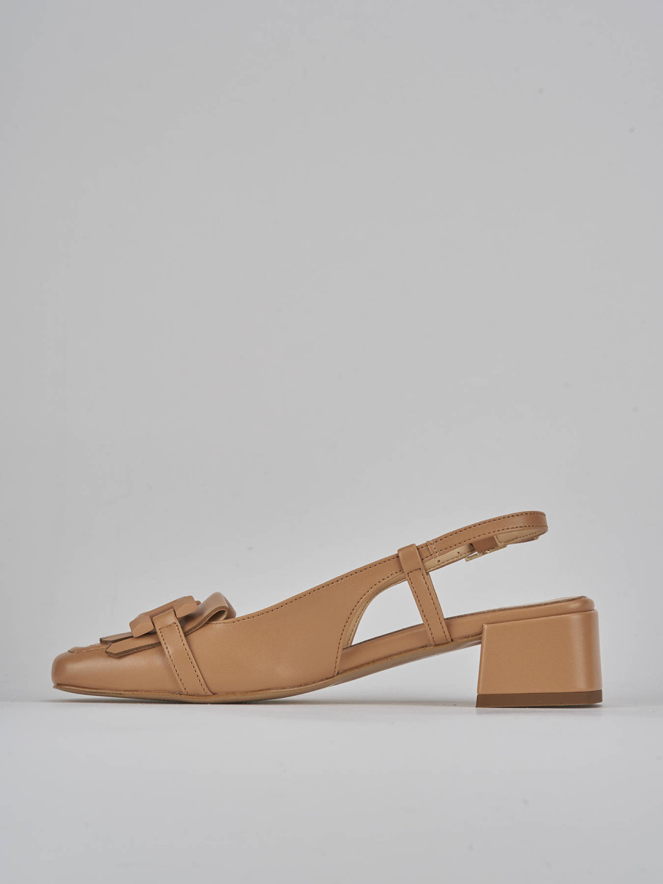 Décolleté e slingback tacco 4cm pelle beige