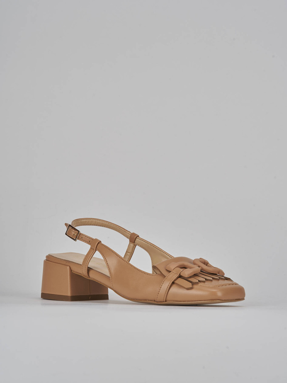 Décolleté e slingback tacco 4cm pelle beige