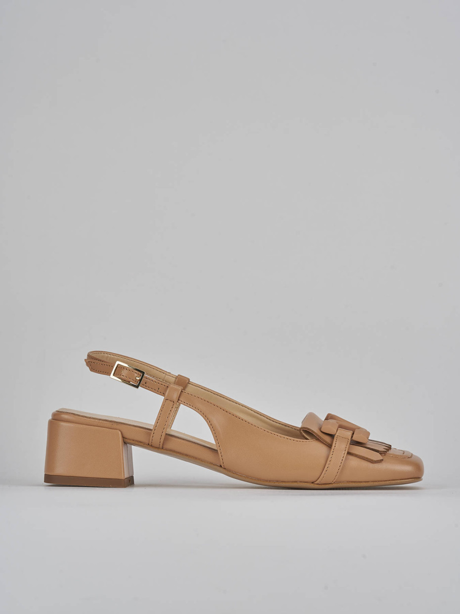 Décolleté e slingback tacco 4cm pelle beige