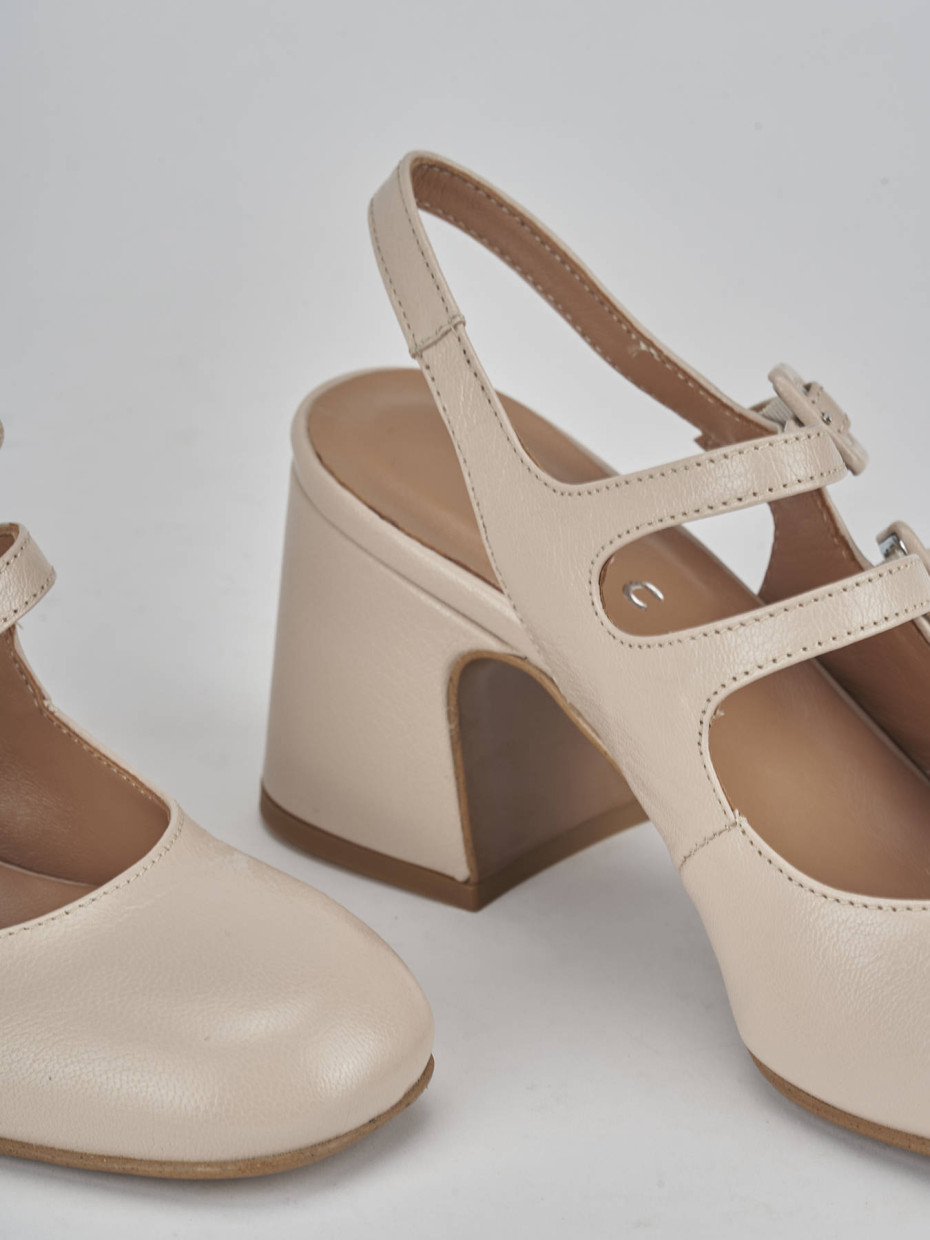 Décolleté e slingback tacco 5cm pelle beige